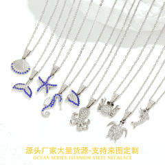 Summer holiday diamond ocean animal pendant stainless steel necklace