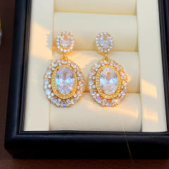 Delicate oval cubic zircon copper earrings dangle earrings