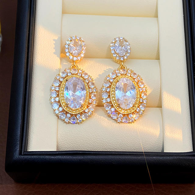 Delicate oval cubic zircon copper earrings dangle earrings