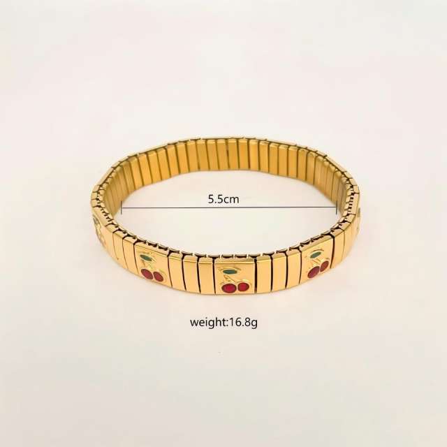 Cherry strawberry enamel stainless steel bracelet elastic bracelet