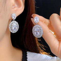 Delicate oval cubic zircon copper earrings dangle earrings