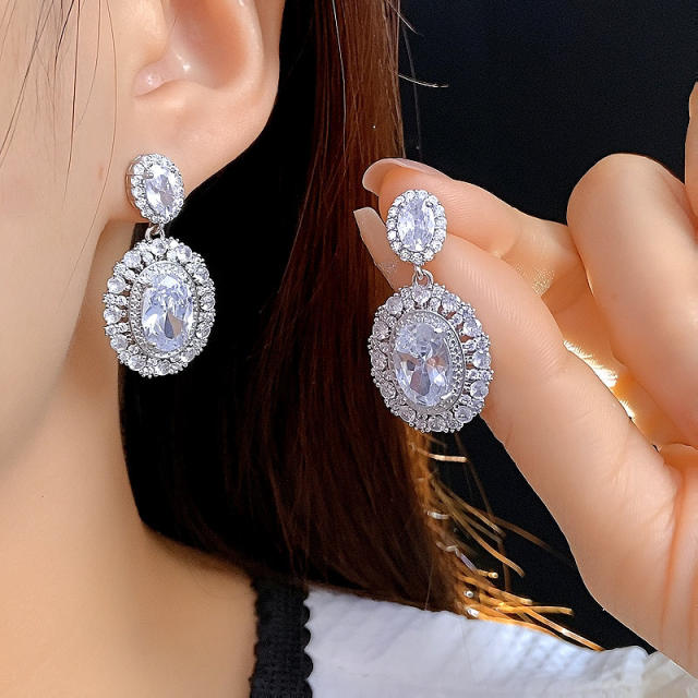 Delicate oval cubic zircon copper earrings dangle earrings