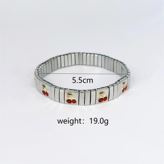 Cherry strawberry enamel stainless steel bracelet elastic bracelet