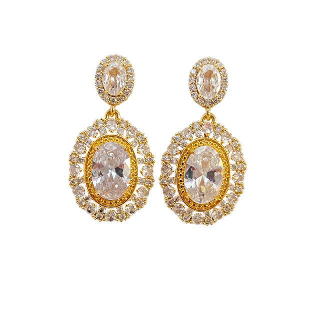 Delicate oval cubic zircon copper earrings dangle earrings