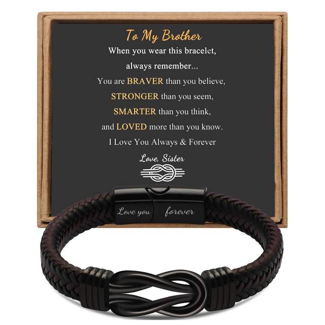 Father's day stainless steel leather bracelet lovemyson magnetic black twist stainless steel men's bracelet