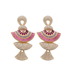 925 needle luxury diamond fan shape pendant earrings necklace suit