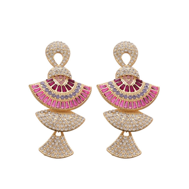 925 needle luxury diamond fan shape pendant earrings necklace suit
