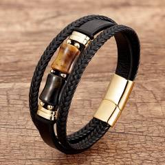 Bamboo Tiger Eye Stone bracelet multi-layer woven leather bracelet