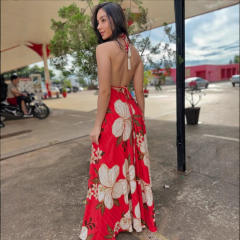 2025 Summer V-neck Women's Sling Printed Fairy Style Long Elegant Dress