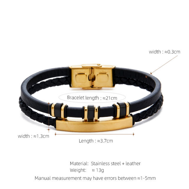 3-color stainless steel leather rope bracelet men's multi-layer simple woven leather bracelet