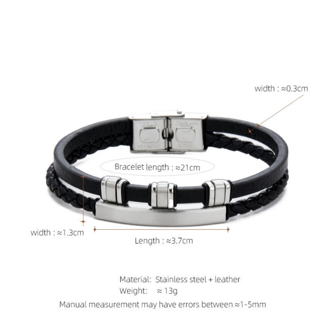 3-color stainless steel leather rope bracelet men's multi-layer simple woven leather bracelet