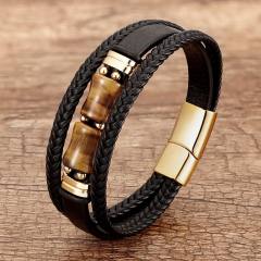 Bamboo Tiger Eye Stone bracelet multi-layer woven leather bracelet