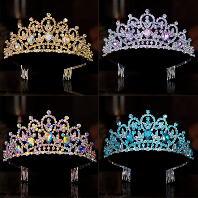 Delicate wedding birthday party colorful rhinestone hair crown