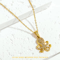 Summer holiday diamond ocean animal pendant stainless steel necklace
