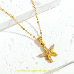 Summer holiday diamond ocean animal pendant stainless steel necklace