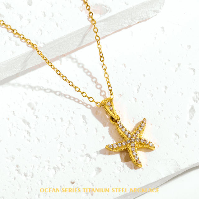 Summer holiday diamond ocean animal pendant stainless steel necklace
