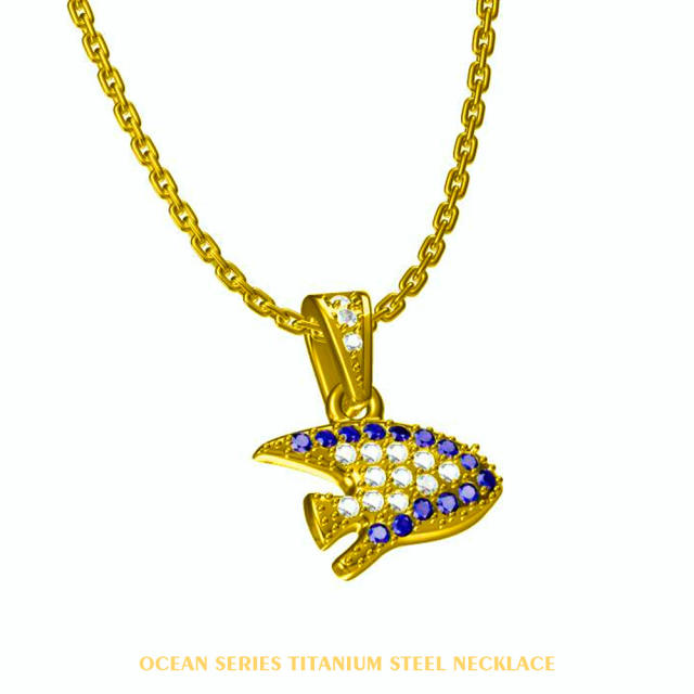 Summer holiday diamond ocean animal pendant stainless steel necklace