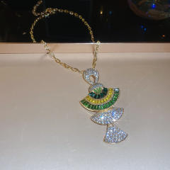 925 needle luxury diamond fan shape pendant earrings necklace suit