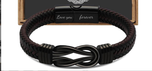 Father's day stainless steel leather bracelet lovemyson magnetic black twist stainless steel men's bracelet