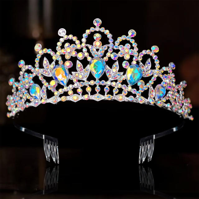 Delicate wedding birthday party colorful rhinestone hair crown