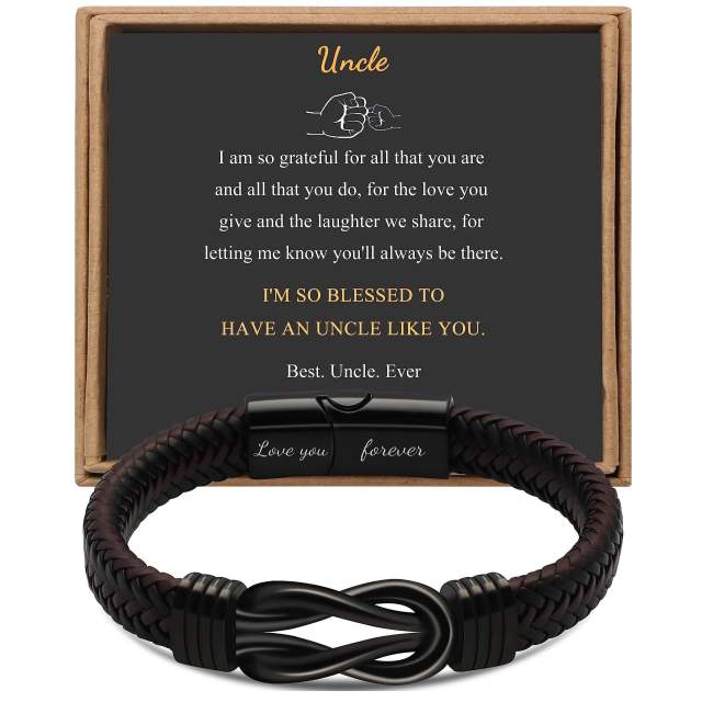 Father's day stainless steel leather bracelet lovemyson magnetic black twist stainless steel men's bracelet