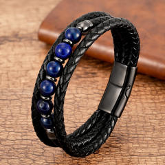 Trendy Stone Beaded Bracelet Multi-layer Leather Rope Bracelet