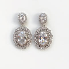 Delicate oval cubic zircon copper earrings dangle earrings