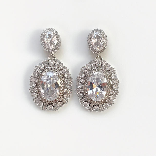 Delicate oval cubic zircon copper earrings dangle earrings