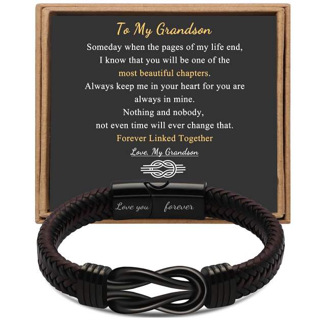 Father's day stainless steel leather bracelet lovemyson magnetic black twist stainless steel men's bracelet