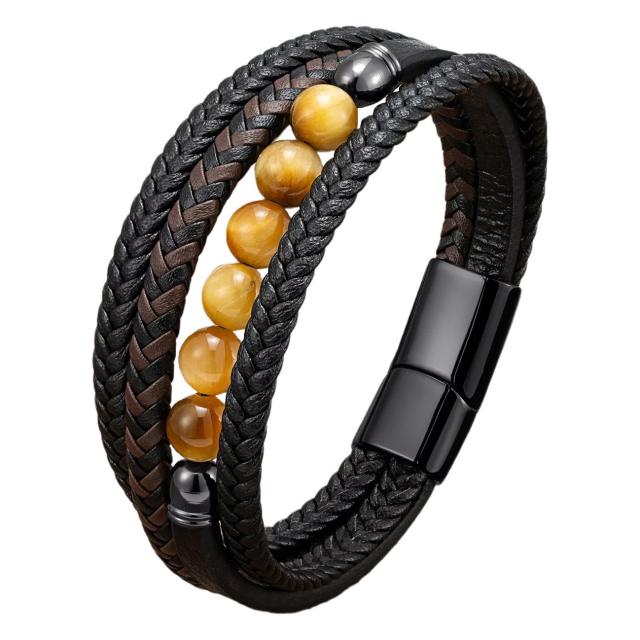 Stainless Steel Buckle Multi-layer Leather Rope Hand-woven Bracelet