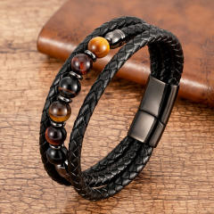 Trendy Stone Beaded Bracelet Multi-layer Leather Rope Bracelet