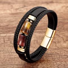 Bamboo Tiger Eye Stone bracelet multi-layer woven leather bracelet