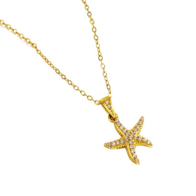 Summer holiday diamond ocean animal pendant stainless steel necklace