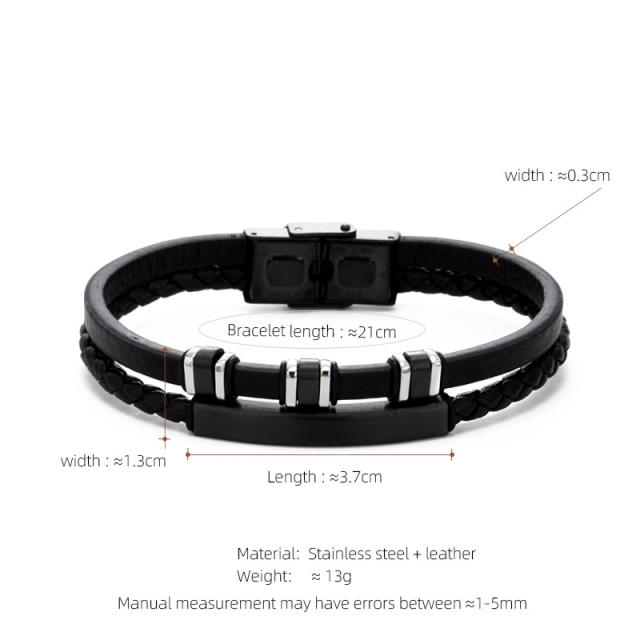 3-color stainless steel leather rope bracelet men's multi-layer simple woven leather bracelet