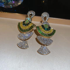 925 needle luxury diamond fan shape pendant earrings necklace suit