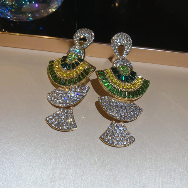 925 needle luxury diamond fan shape pendant earrings necklace suit