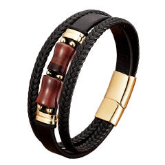 Bamboo Tiger Eye Stone bracelet multi-layer woven leather bracelet
