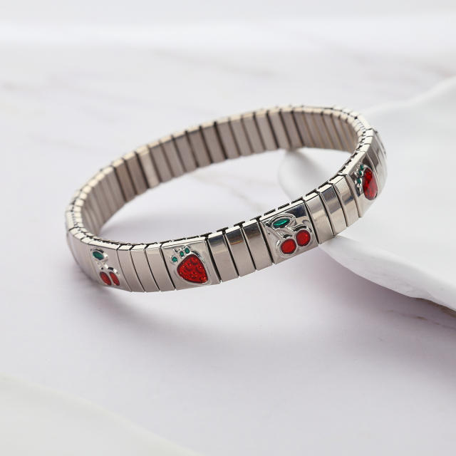 Cherry strawberry enamel stainless steel bracelet elastic bracelet