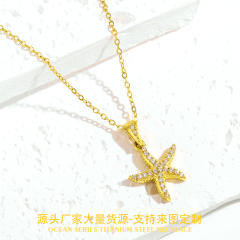 Summer holiday diamond ocean animal pendant stainless steel necklace