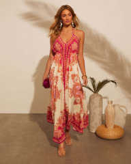2025 Summer V-neck Women's Sling Printed Fairy Style Long Elegant Dress