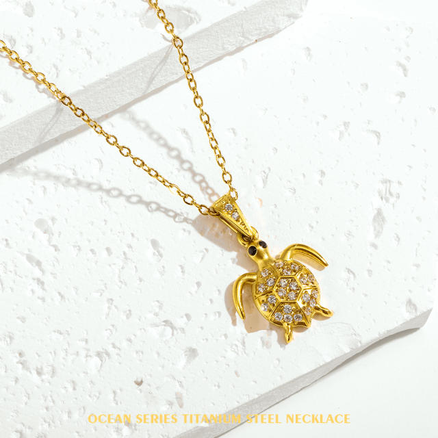 Summer holiday diamond ocean animal pendant stainless steel necklace