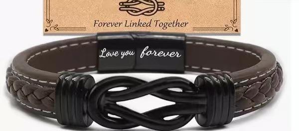 Father's day stainless steel leather bracelet lovemyson magnetic black twist stainless steel men's bracelet