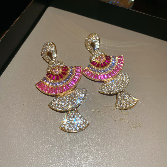 925 needle luxury diamond fan shape pendant earrings necklace suit
