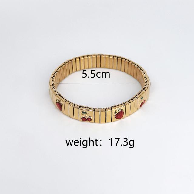 Cherry strawberry enamel stainless steel bracelet elastic bracelet
