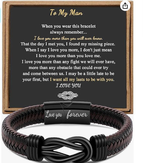 Father's day stainless steel leather bracelet lovemyson magnetic black twist stainless steel men's bracelet