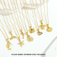 Summer holiday diamond ocean animal pendant stainless steel necklace
