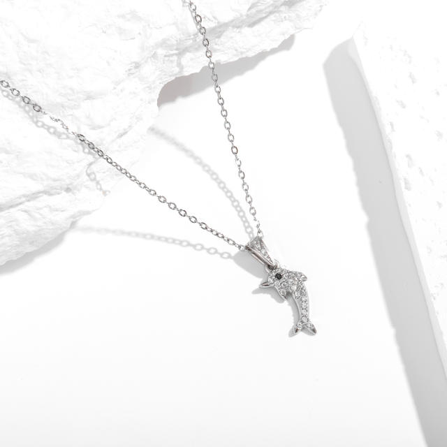 Summer holiday diamond ocean animal pendant stainless steel necklace