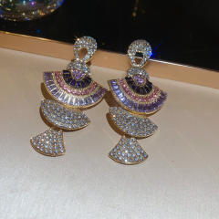 925 needle luxury diamond fan shape pendant earrings necklace suit