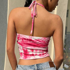 Holiday trend tie dry halter neck cropped tops