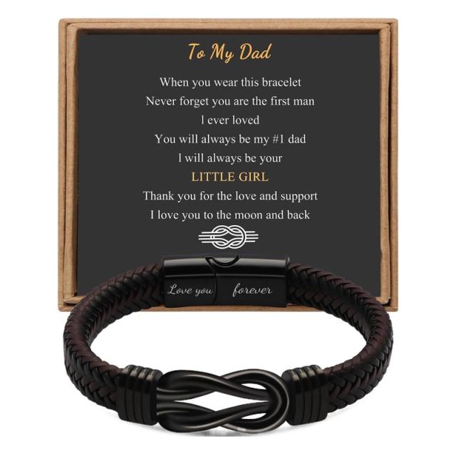 Father's day stainless steel leather bracelet lovemyson magnetic black twist stainless steel men's bracelet